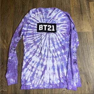 BTS BT21 Purple Tie-Dye Long Sleeve Shirt
